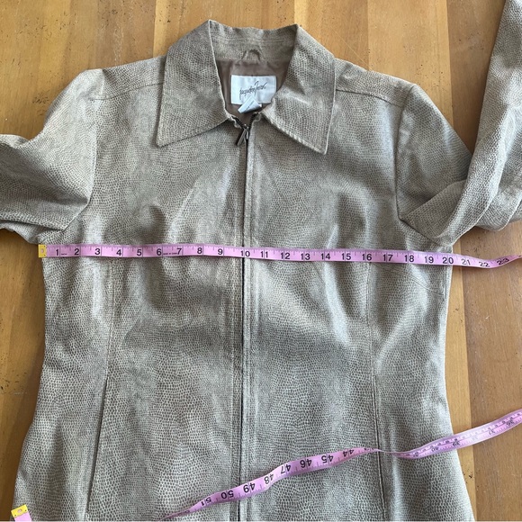 Vintage Tan Crocodile Pattern Leather Coat Jacqueline Ferrar Beige Animal Print - Picture 12 of 14